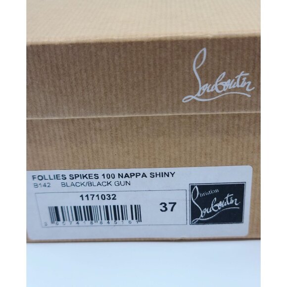Christian Louboutin Heels "Follies Spike 100" Black Shiny Spike Pumps Size 37 - Picture 7 of 8